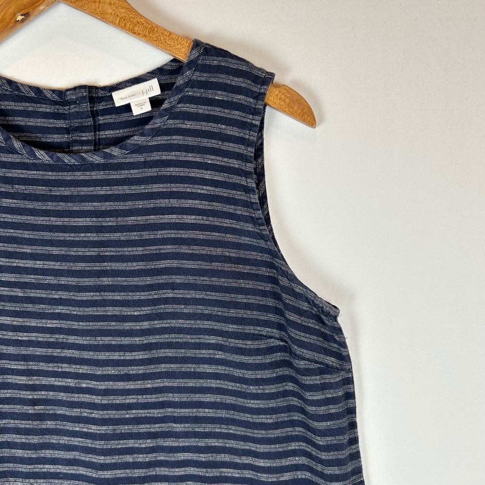 J Jill Linen Stripe Sleeveless Shift Dress Women Size S Blue Casual - Picture 8 of 10